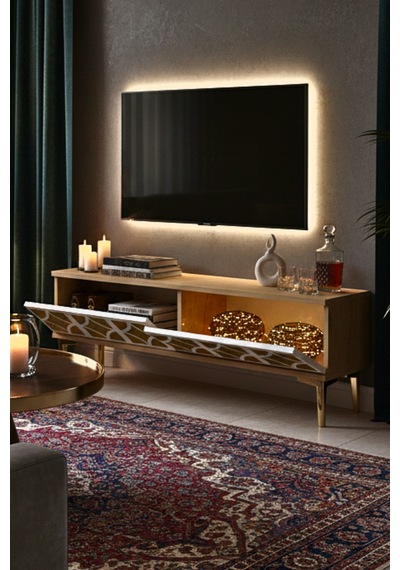 Tsa1236dbg - Öztv120 Tv Stand, Tv Sehpası Safirmeşe - Beyaz - Gold 120cm