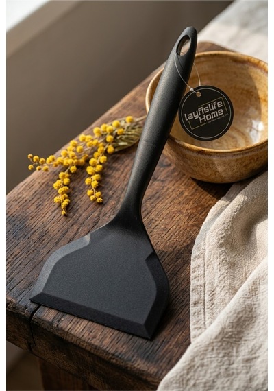 Geniş Silikon Spatula 25 Cm 12 Cm Geniş Yüzeyli Mutfak Spatulası Vsl-987 Siyah Siyah