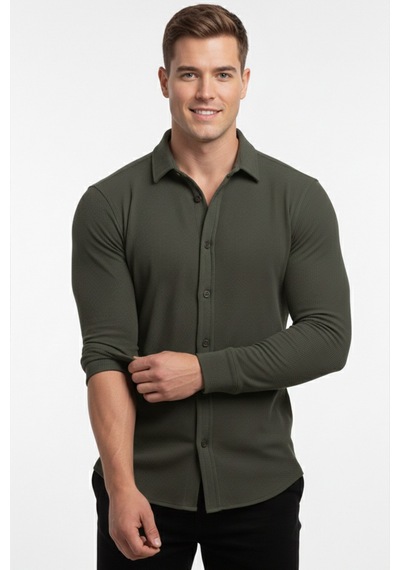 Deepsea Haki Slim Fit Örme Kumaş Likralı Erkek Gömlek Nefes Alan Esnek Ve Modern Tasarım 2602604 Haki