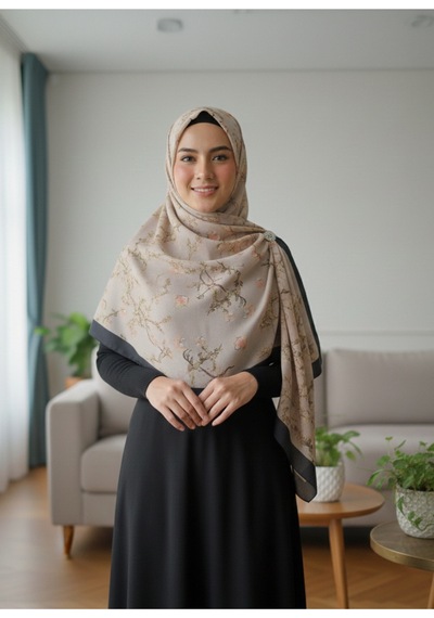Eyfel Pamuklu Soft Özel Seri Şal Etnik & Çiçekli Desen, Orjinal, Tesettür Giyim, Yeni Koleksiyon Bej - Siyah