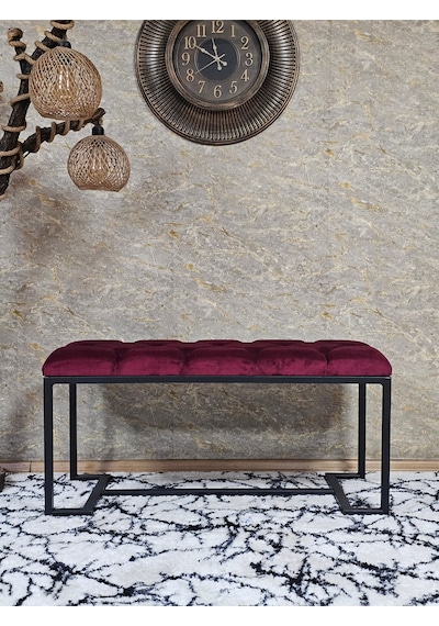 Zafir Siyah Boyalı - L - Ayaklı 100 Cm X 38 Cm Oturak - Bench - Makyaj Taburesi - Makyaj Oturak Bordo