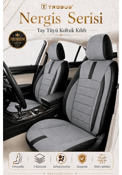 Volvo S60 2013 Ve Sonrası Uyumlu Nergis Serisi Gri Siyah Oto Koltuk Kılıfı
