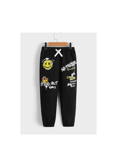 Tarzsokak Toddler Boys Cartoon & Letter Graphic Pants Siyah