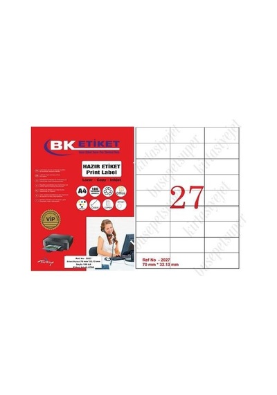 Tw-2027 Ebat 70 X 32 MM Lazer Etiket A4 Sayfada 27 Etiket