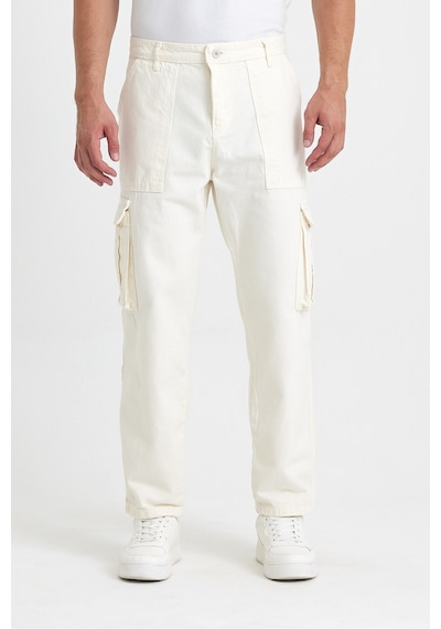 Erkek Kargo Cep Baggy Pantolon Rengi Kırık Beyaz