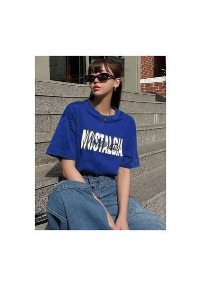 Medinenur Nostalgia Baskılı Unisex Tshirt Mavi