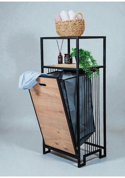Dekoratif Kirli Sepetli Banyo Dolabı Ahşap Raflı Metal Gövdeli 2 Raflı Çamaşır Sepeti Banyo Düzenleyici Organizer Siyah Dekoratif Kirli Sepetli Banyo Dolabı Ahşap Raflı Metal Gövdeli 2 Raflı Çamaşır Sepeti Banyo Düzenleyici Organizer Siyah