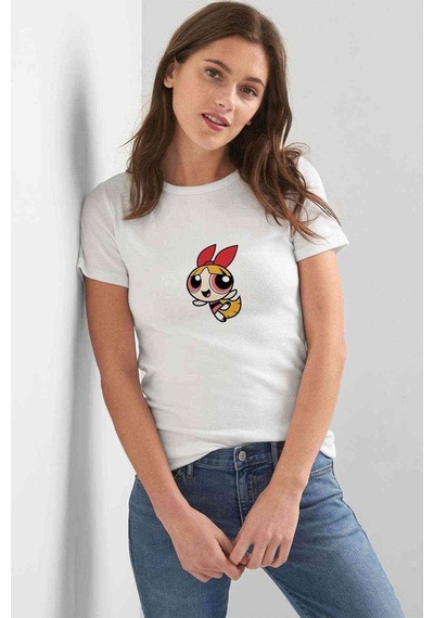Powerpuff Girls Blossom Kadın Beyaz Tshirt