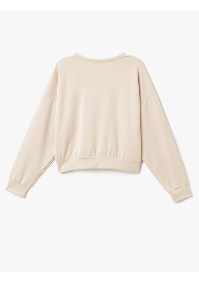 Koton Modal Kumaş Bisiklet Yaka Uzun Kollu Basic Sweatshirt Bej 5sak10112ek Ekru