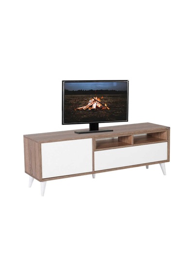 Retro Wide Kapaklı Çekmeceli Tv Sehpası Latte-Diamond Beyaz