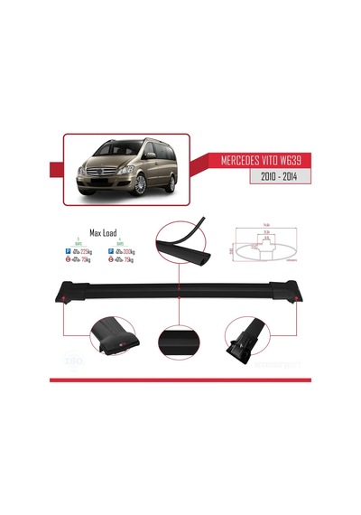 Mercedes Vito W639 2010-2014 Arası İle Uyumlu Fly Model Ara Atkı Tavan Barı Siyah 3 Adet Bar