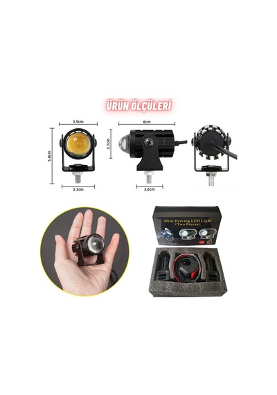 Motosiklet Scooter Mini Sis Farı Set Düğme Hediyeli Beyaz Sarı Mini Kasa 12v/24v Led Işık