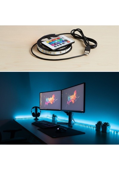 2 Metre Kumandalı Usb Led Şerit Işık Renk Ayarlı Dekoratif Ortam Ve Ambiyans Aydınlatması Çok Renkli