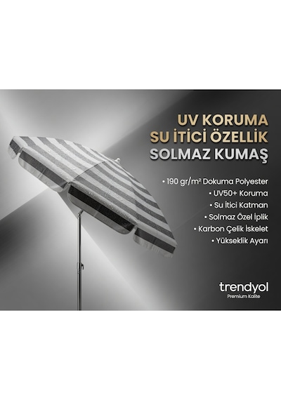 360 Dönebilen Plaj Şemsiyesi Uv Korumalı Su İtici Solmaz Kumaş 190 Gr Dokuma Polyester -gri