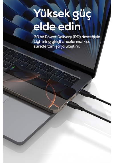 Type-c To Lightning İphone Şarj Kablosu 30w Pd Hızlı Şarj, 480mbps, 1.2m Siyah-v0207003