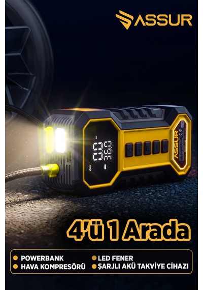 16.000 Mah Taşıma Çantalı Akü Takviye Cihazı Hava Kompresörü Powerbank Led Işık -3252