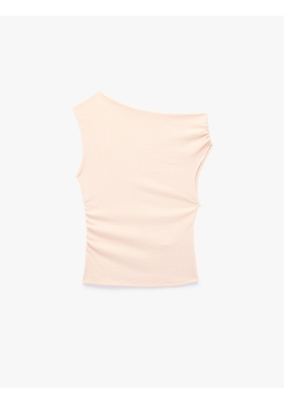 Koton Slim Fit Asimetrik Yaka Kolsuz Drapeli Bluz Pembe 6sal30200ık Gül