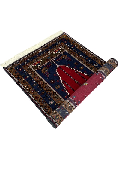 El Dokuma Sıfır Yahyalı Seccade 86x140 Lacivert Kırmızı Kök Boya %100 Yün Namazlık