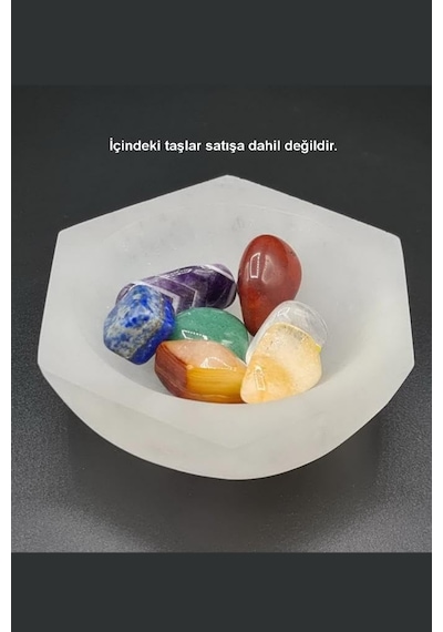 Altıgen Enerji Çanağı Beyaz Selenit Kase Çok Renkli
