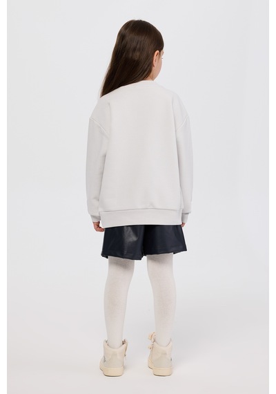 Panço Kız Çocuk Nakışlı Sweatshirt Gri