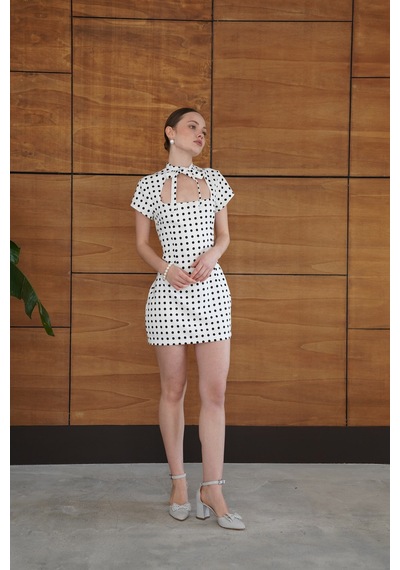 Verymoda Puantiyeli Saten Elbise D2978 Krem