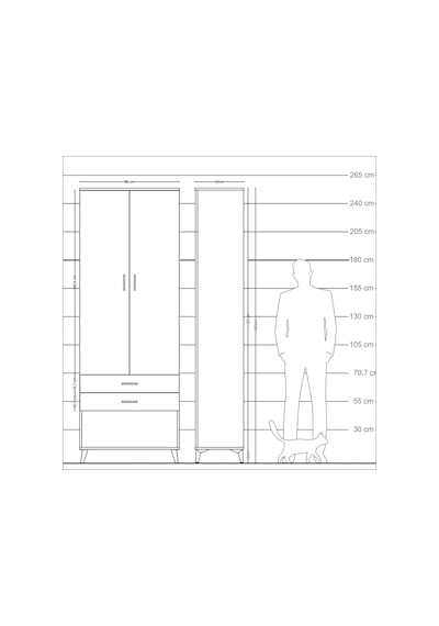 Arges Dolap 2 Raflı 2 Çekmeceli Tek Askılı 88x30x243 Çam-aytaşı Çam