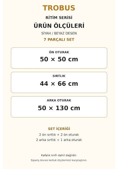 Trobus Ritim Kia Rıo 2012-2015 Baby Face 7'li Koltuk Minderi Siyah Beyaz Desen