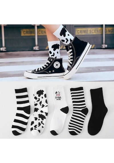 Socks Stores Erkek Çorap Soket Uzun Corap Kadın Havlu Renkli Desenli Çoraplar 5 Adet Beyaz
