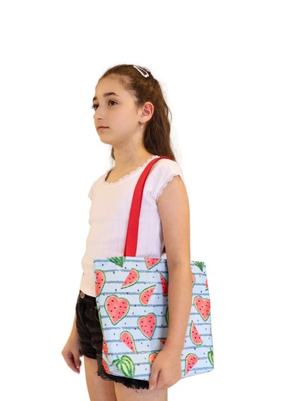 İcone Bag Desenli Kız Çocuk Plaj Çantası, Baskılı Çocuk Günlük Çanta Mavi