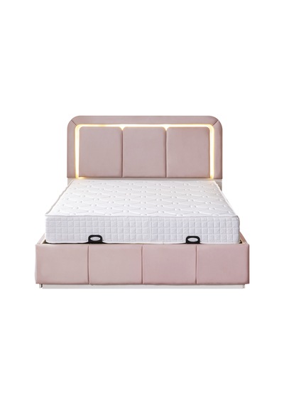 Demonte Baza Seti, Nox Ledli Çift Kişilik Baza Başlık Maxi Yatak Seti, Pembe - 160x200 Cm 160 x 200