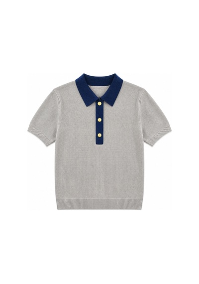 Maison Velora Kadın Gri Denim Garnili Polo Yaka Triko Bluz Gri 885126193 Gri