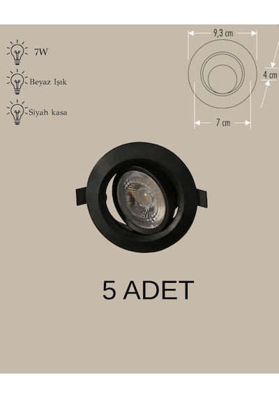 Cata Ct-5200 Lal Led Spot Beyaz Işık 7w - 5 Li Paket Siyah