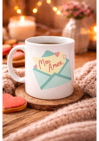 Meu Amor Tasarımlı Porselen Kupa Model 11 - Romantik Kalp Desenli Sevgili Kupası - Özel Tasarım Kahve & Çay Kupası Diğer