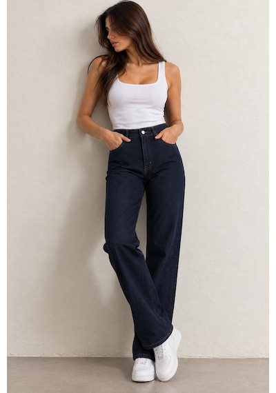Zdnjeans Kadın Yüksek Bel Koyu Lacivert Palazzo Jean Pantolon