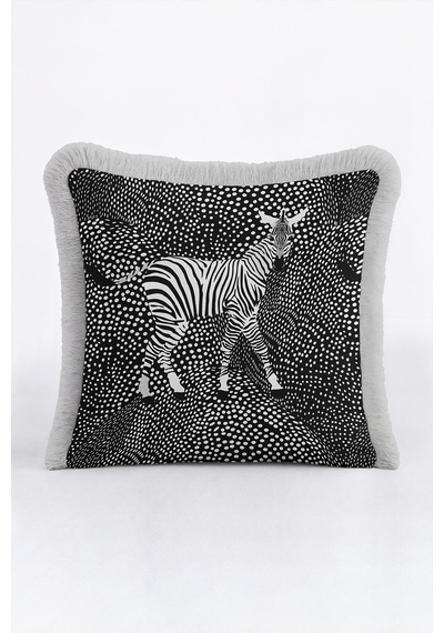 Safari Zebra Motifli Dekoratif Saçaklı Yastık Kılıfı - Gri Etnik Boho Siyah Püsküllü Kırlent Kılıfı Kadim Düş Nova Safari Zebra Motifli Dekoratif Saçaklı Yastık Kılıfı - Gri Etnik Boho Siyah Püsküllü Kırlent Kılıfı Kadim Düş Nova