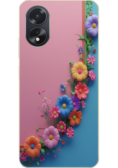 Oppo A38 Uyumlu Pembe Mavi Sarmaşık Baskılı Silikon Kılıf Renkli