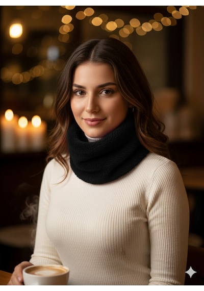 Leiste Kadın Peluş Boyunluk Peluş Boyunluk Welsoft Yılbaşı Hediyesi Isıtıcı Boyunluk Siyah