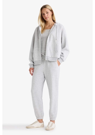 DeFacto -  Relax Fit Kapüşonlu Basıc Kalın Fermuarlı Sweatshirt C1809AX26SP Gri