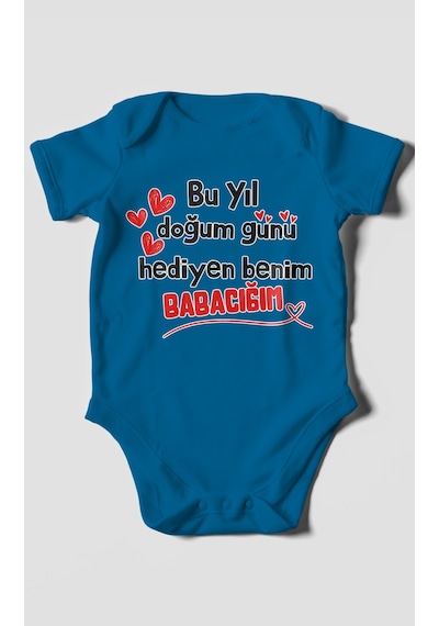Morivokids Babaya Özel Kısa Kollu Bebek Body %100 Pamuk Zbn296-kk Koyu Mavi