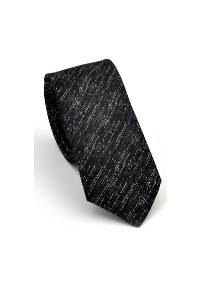 Gaffy Füme Gri Kırcıl Desenli Siyah Dokuma Kumaş Mendilli Slim Fit Kravat // Sdk230918 Gri - Siyah
