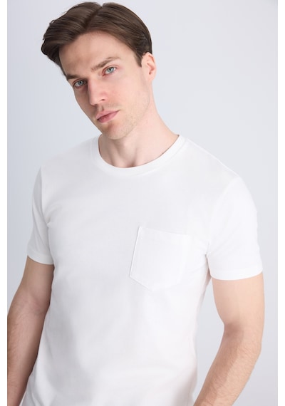 Twn Slim Fit Ekru Düz %100 Pamuklu T-shirt 4ec1400111252 E01