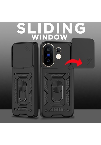 Caseonn Vivo X200 Fe Kılıf Sürgülü Kamera Korumalı Yüzüklü Mıknatıslı Tank Kapak Lacivert