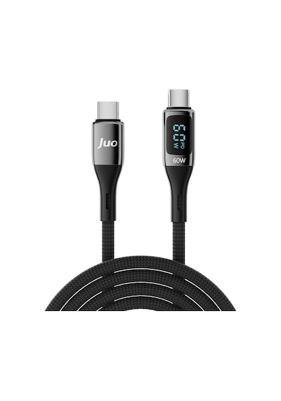 Juo 60W Dijital Led Ekranlı Örgülü Usb Type-c To Type-c Hızlı Şarj ve Data Kablosu 1M