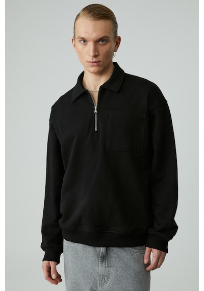 Grımelange Shıftd Erkek Bisiklet Yaka Uzun Kollu Fermuarlı Siyah Sweatshirt Siyah