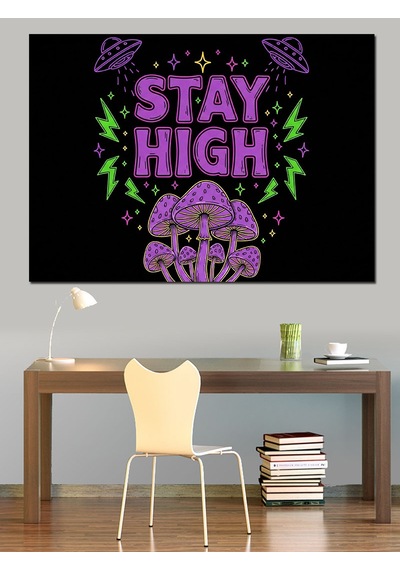 Ahşap Tablo Stay High Yazılı Modern İllüstrasyon