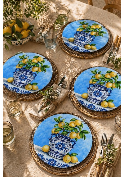 Limonlu Biblo Motifli 4lü Supla Set 30 Cm Mdf Uv Baskı Çok Renkli