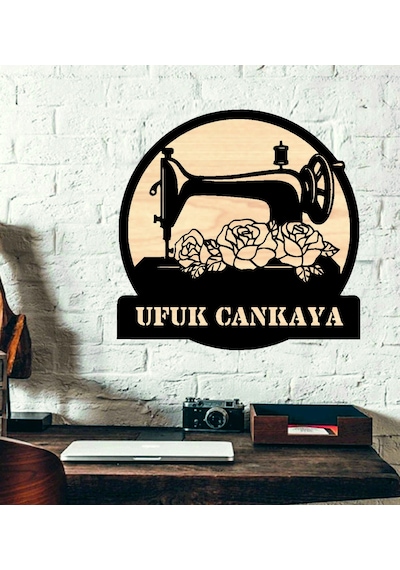 Kişiye Özel Terzi Dikiş Makinesi Nostalji Temalı Ahşap Duvar Tabl