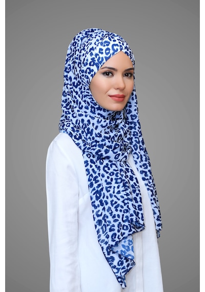 Hürrem Bone Lacivert-leopar Pratik Hazır Geçmeli Bone Şal Şifon Kendinden Boneli Desenli 1454 02
