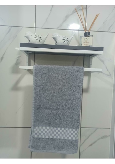 lyla concept Fulya Banyo Ahşap Raflı Beyaz Metal Havlu Şal Askılk Antrasit