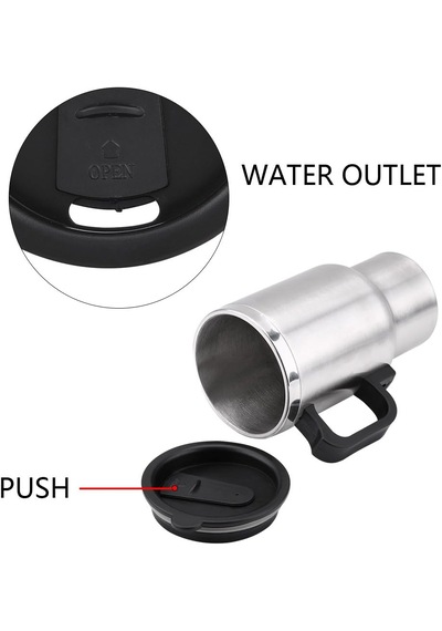 İnwelt Paslanmaz Çelik Araç Kettle Su Isıtıcı Termos Kupa Bardak 500 Ml, 12v